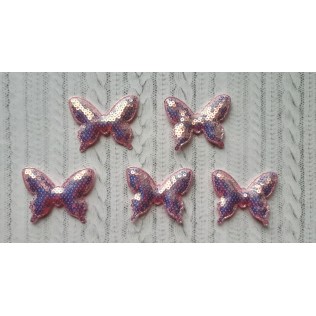 Патч бабочка с пайетками розовый хамелеон 55х45 мм